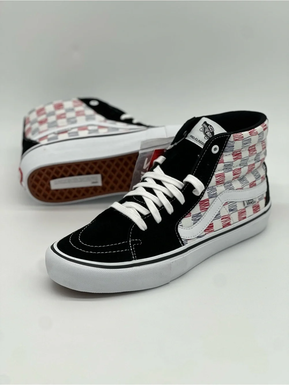 Vans Sk8-Hi Checkerboard High-Top Sneakers - Black/White/Red